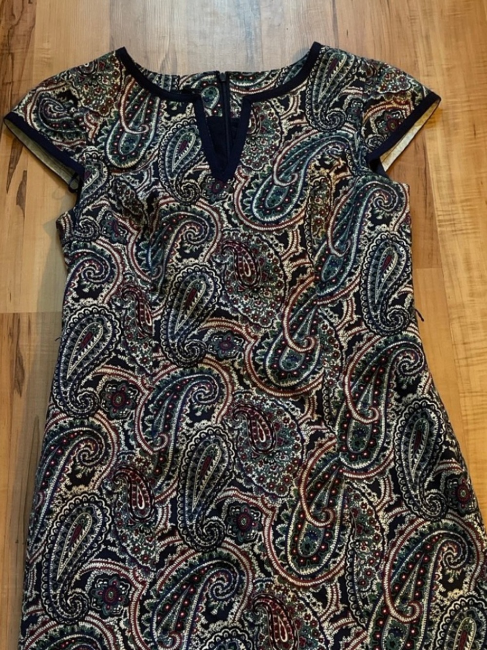 Talbots Navy Paisley Midi Sheath Dress